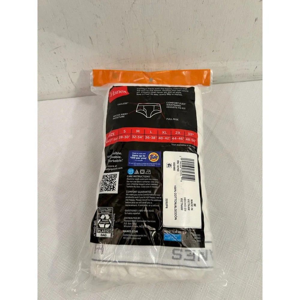 Hanes Briefs Size M White 6-Pack Tagless Cotton Comfort Flex Mens
